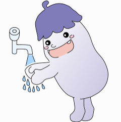 手を洗う松戸市食育キャラクター「ぱくちゃん」