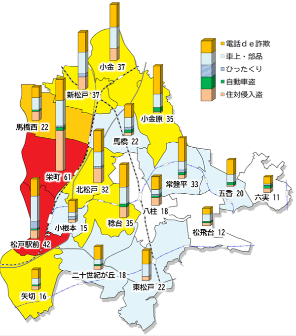 令和4年1月から令和4年12月までの松戸市犯罪発生マップ