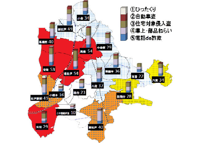 平成31年1月から令和元年12月までの松戸市犯罪発生マップ