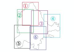 浸水実績図の掲載地域を示す地図