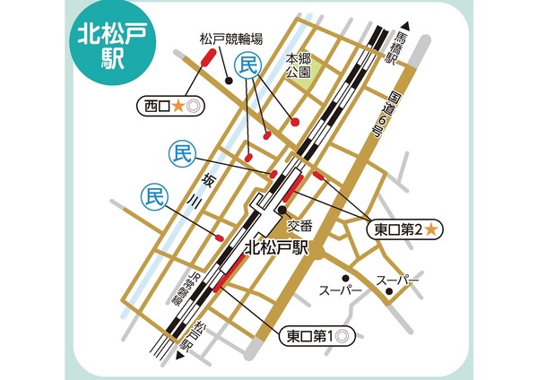 放置禁止区域の案内図。北松戸駅