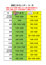資源ごみカレンダー