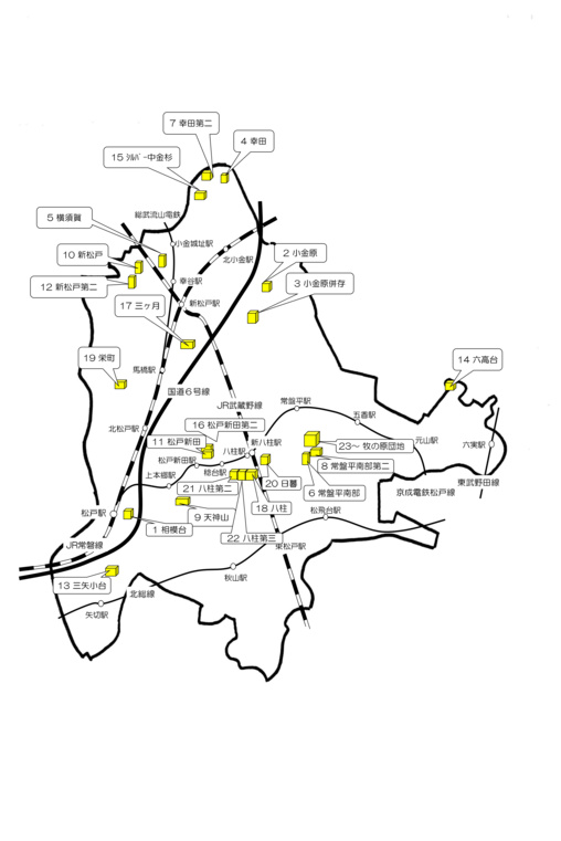 松戸市内の市営住宅案内図