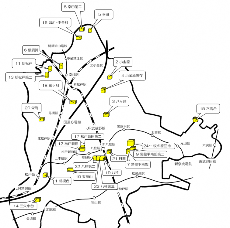 松戸市内の市営住宅案内図