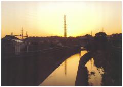 国分川分水路の夕陽