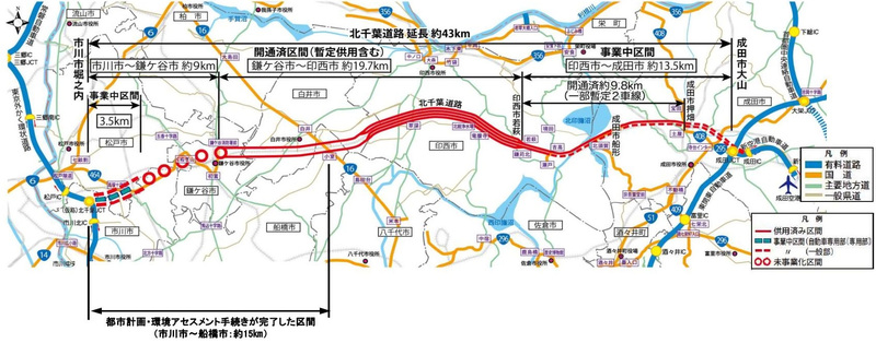 北千葉道路（市川・松戸）区間図